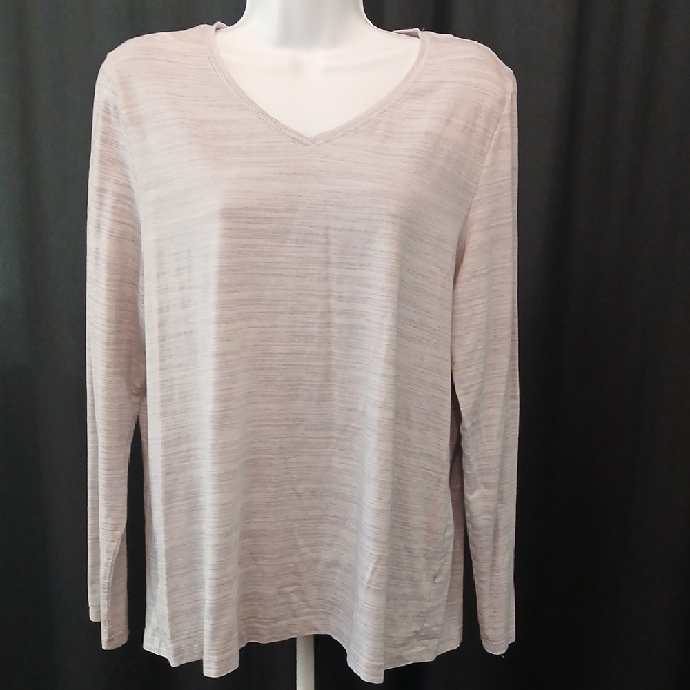 Croft & Barrow V-Neck Longsleeve Tee Lavender/Cream Stripe